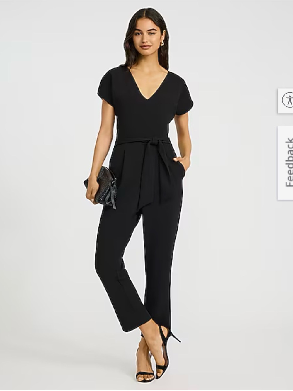 Express Black V-Neck Tie-Waist Jumpsuit with pockets